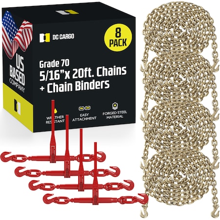 DC CARGO 5/16in Grade 70 Chain And Ratchet Binder Kit 516CK-4